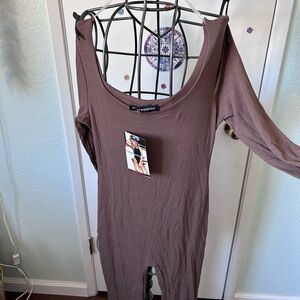 Naked Wardrobe Brown Long Sleeve Bodysuit